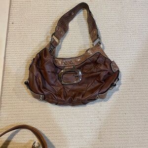 Guess Brown Shoulder Bag with Brushed Silver Hardware